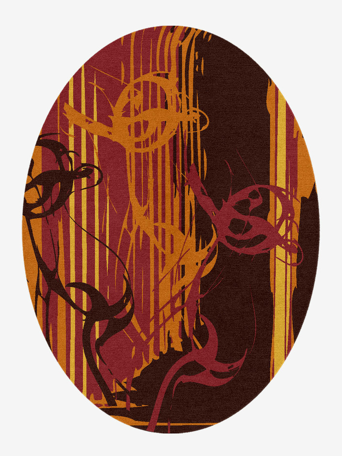 Inferno Abstract Oval Hand Knotted Tibetan Wool Custom Rug by Rug Artisan