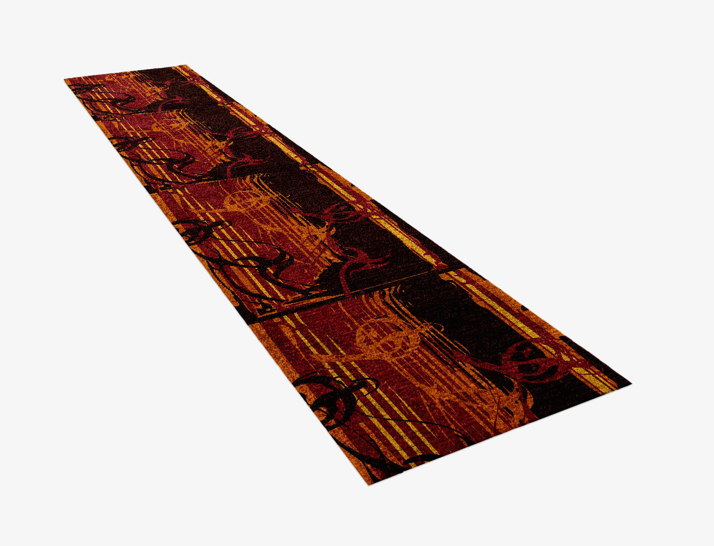 Inferno Abstract Runner Hand Knotted Bamboo Silk Custom Rug by Rug Artisan