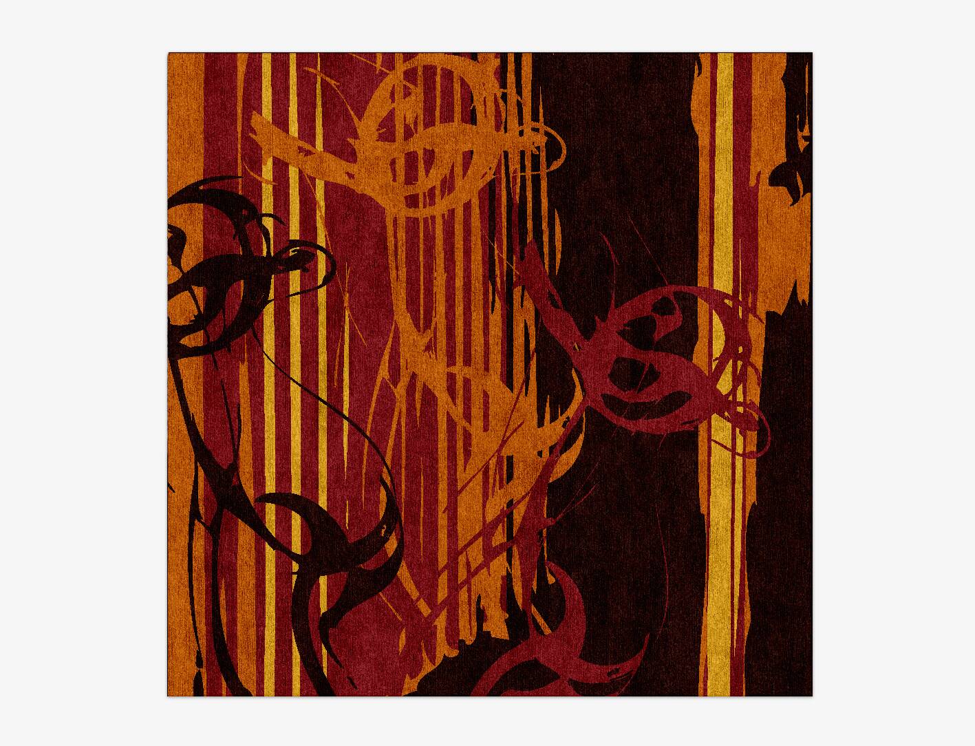 Inferno Abstract Square Hand Knotted Bamboo Silk Custom Rug by Rug Artisan