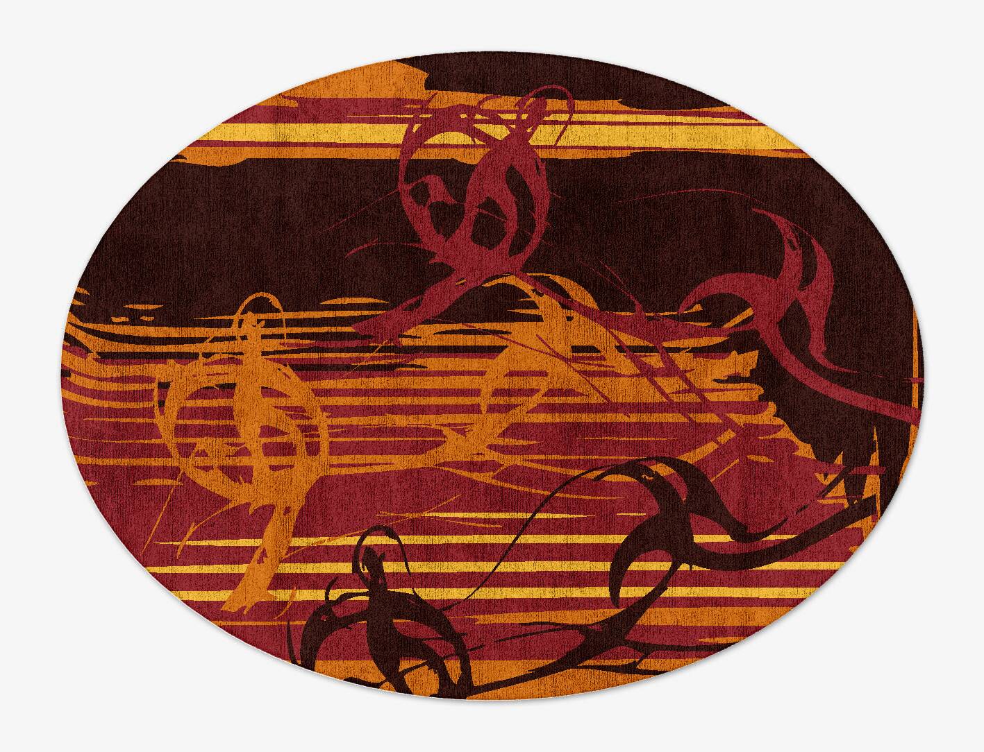 Inferno Abstract Oval Hand Tufted Bamboo Silk Custom Rug by Rug Artisan