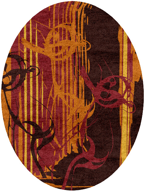 Inferno Abstract Oval Hand Tufted Bamboo Silk Custom Rug by Rug Artisan