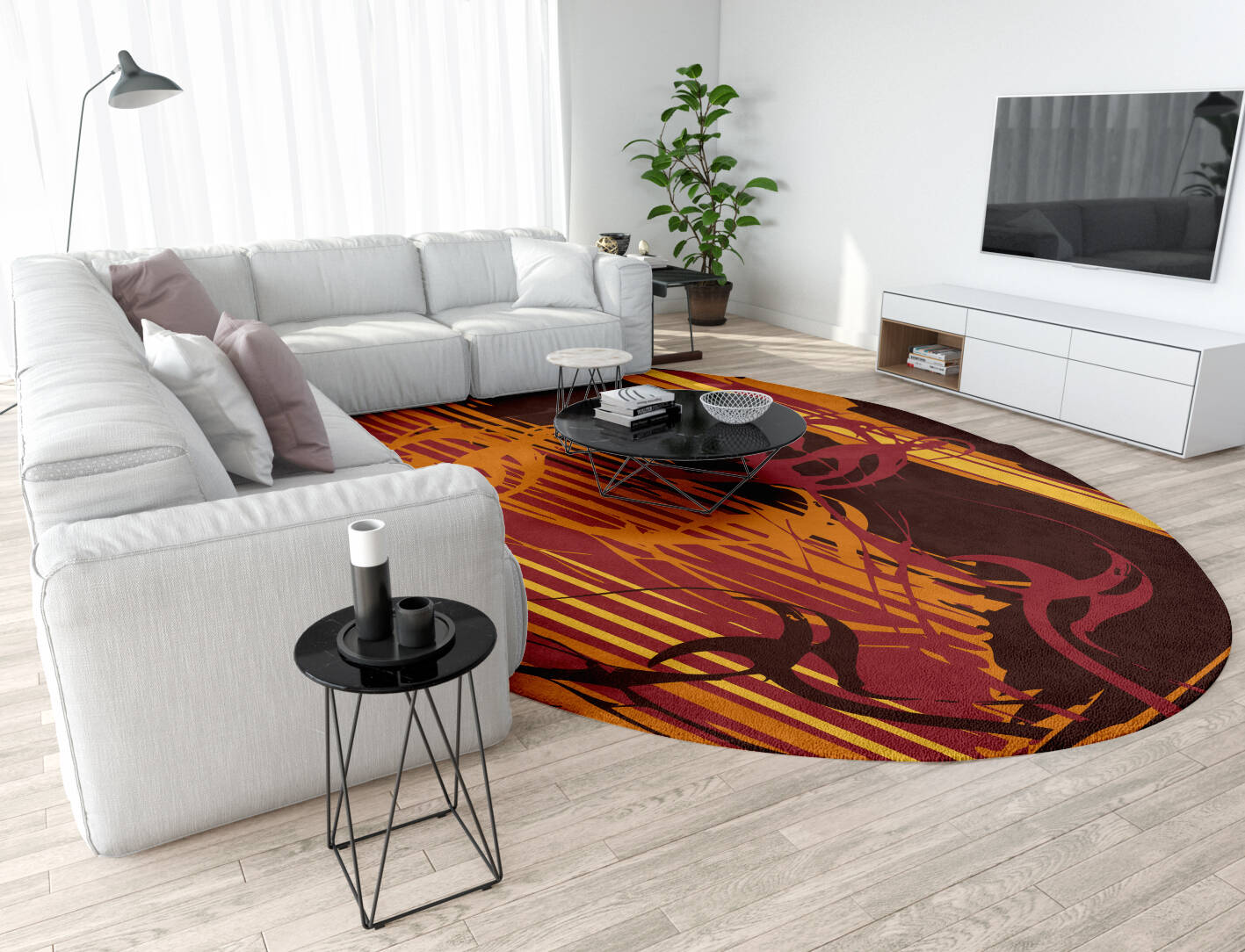 Inferno Abstract Oval Hand Tufted Pure Wool Custom Rug by Rug Artisan