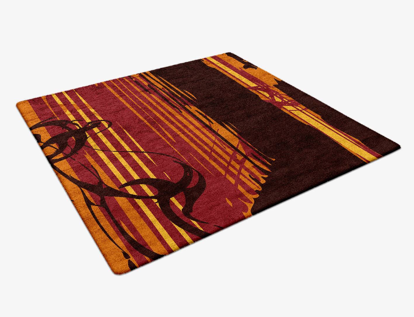 Inferno Abstract Square Hand Tufted Bamboo Silk Custom Rug by Rug Artisan