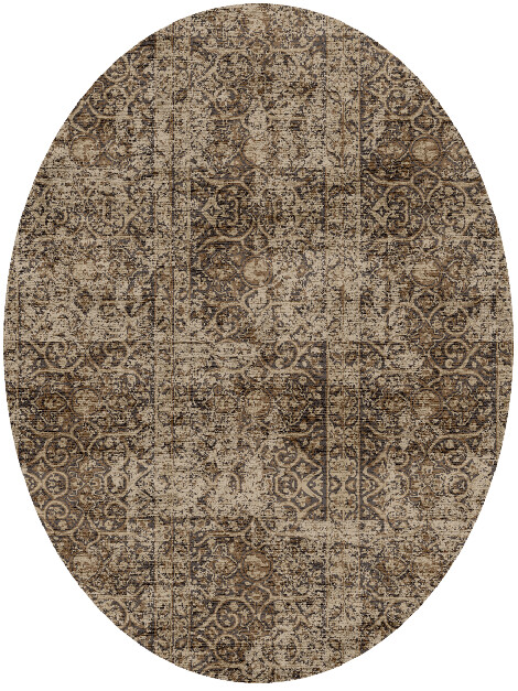 Inlaid Columns Vintage Oval Hand Knotted Bamboo Silk Custom Rug by Rug Artisan