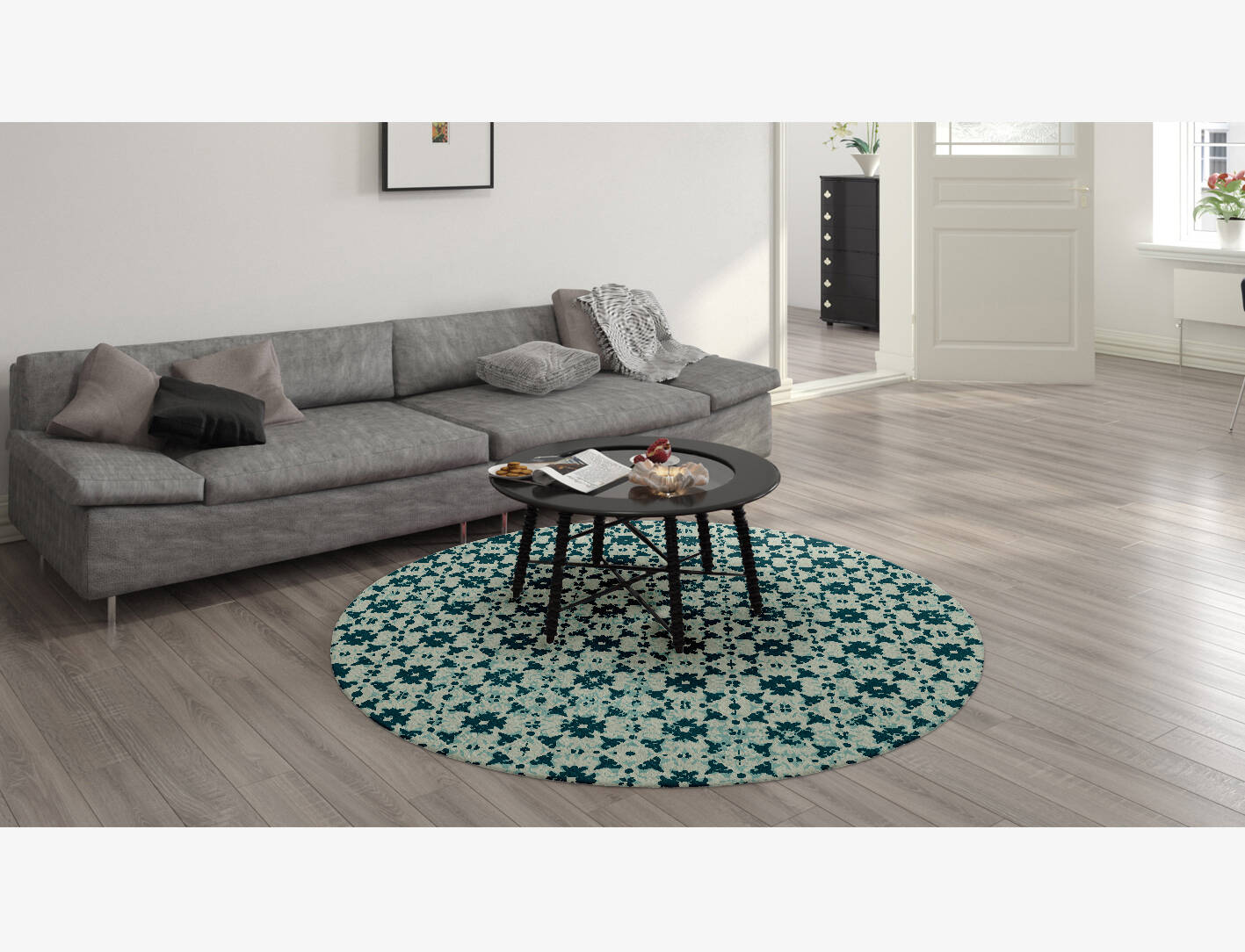 Inlays Vintage Round Hand Knotted Tibetan Wool Custom Rug by Rug Artisan