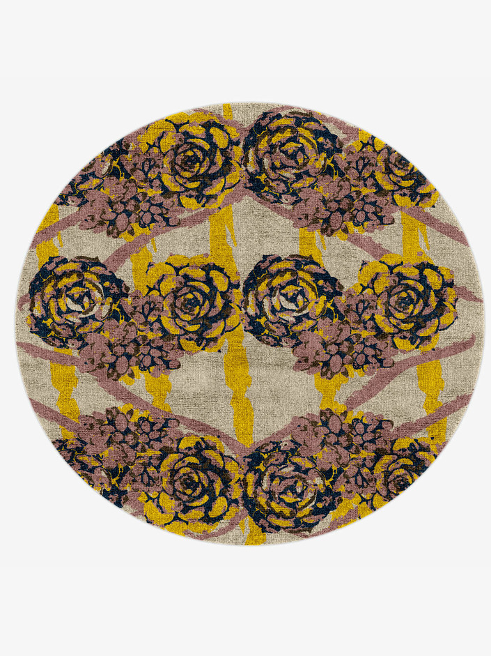 Intaglio Floral Round Hand Knotted Bamboo Silk Custom Rug by Rug Artisan