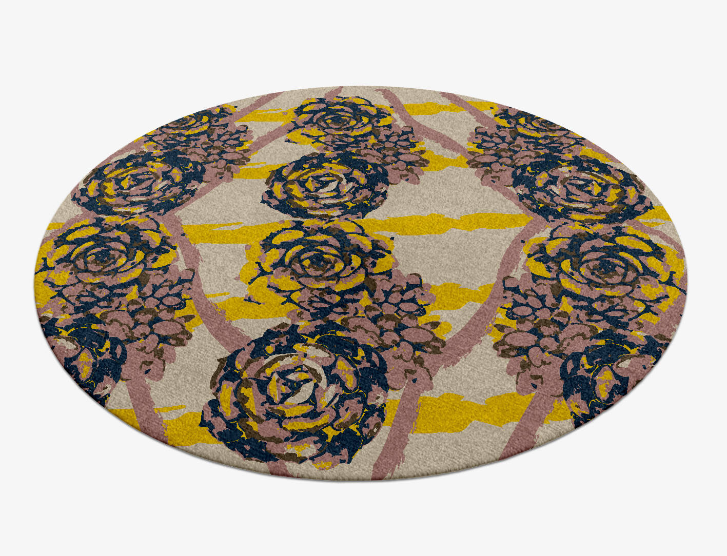 Intaglio Floral Round Hand Knotted Tibetan Wool Custom Rug by Rug Artisan