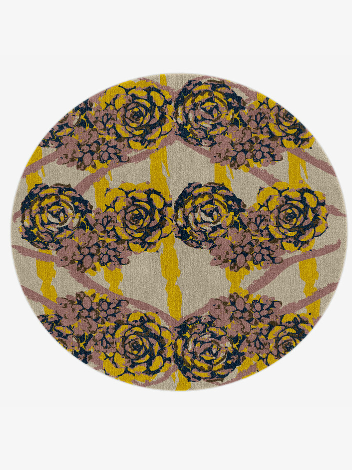 Intaglio Floral Round Hand Knotted Tibetan Wool Custom Rug by Rug Artisan