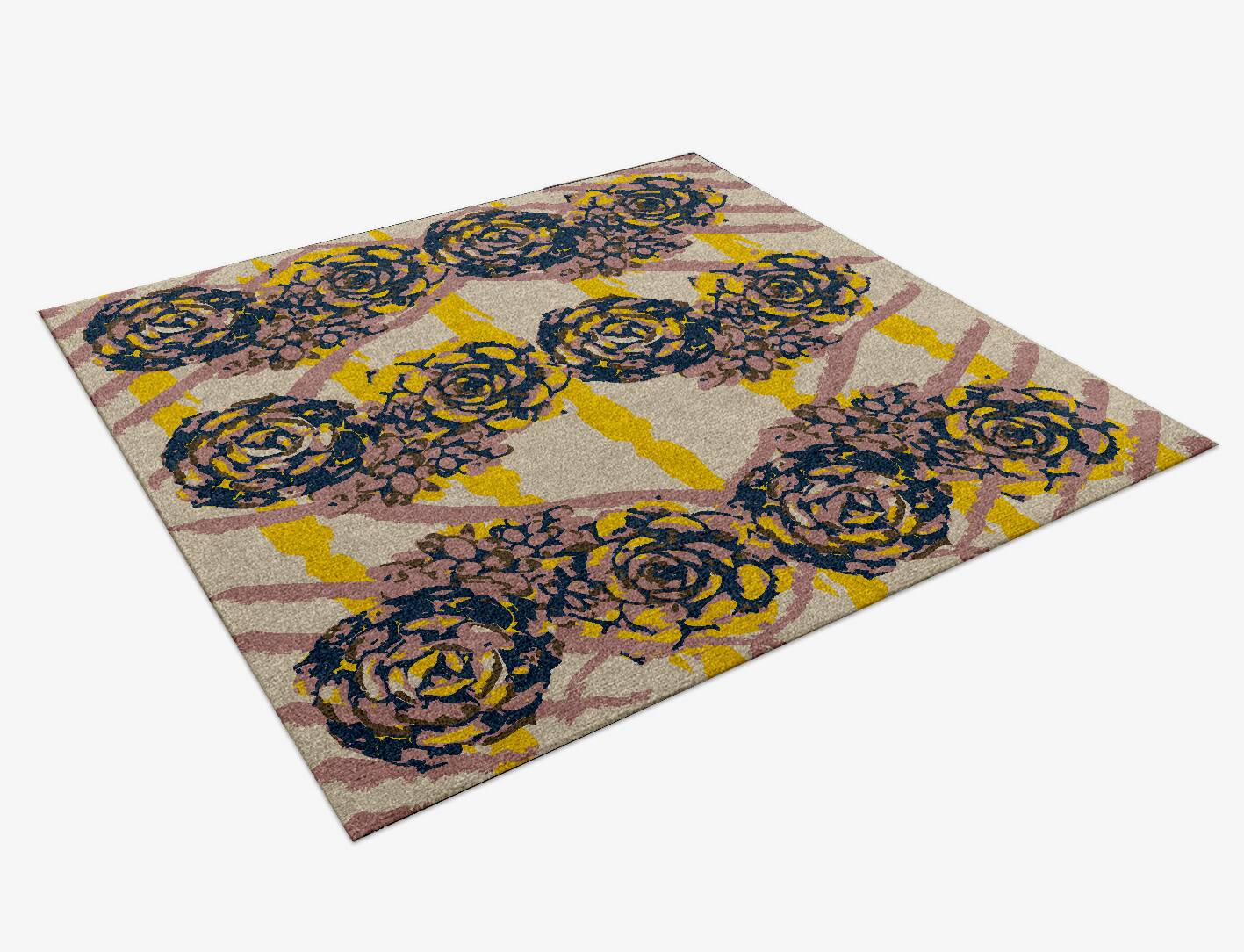 Intaglio Floral Square Hand Knotted Tibetan Wool Custom Rug by Rug Artisan