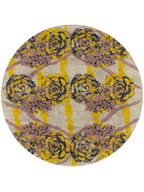 Intaglio Floral Round Hand Tufted Bamboo Silk Custom Rug by Rug Artisan