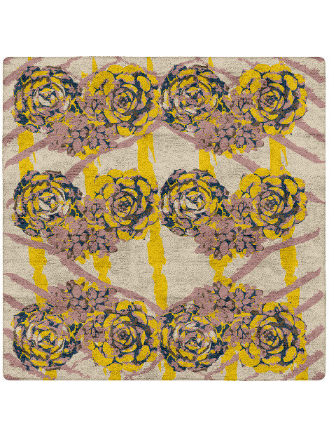Intaglio Floral Square Hand Tufted Bamboo Silk Custom Rug by Rug Artisan