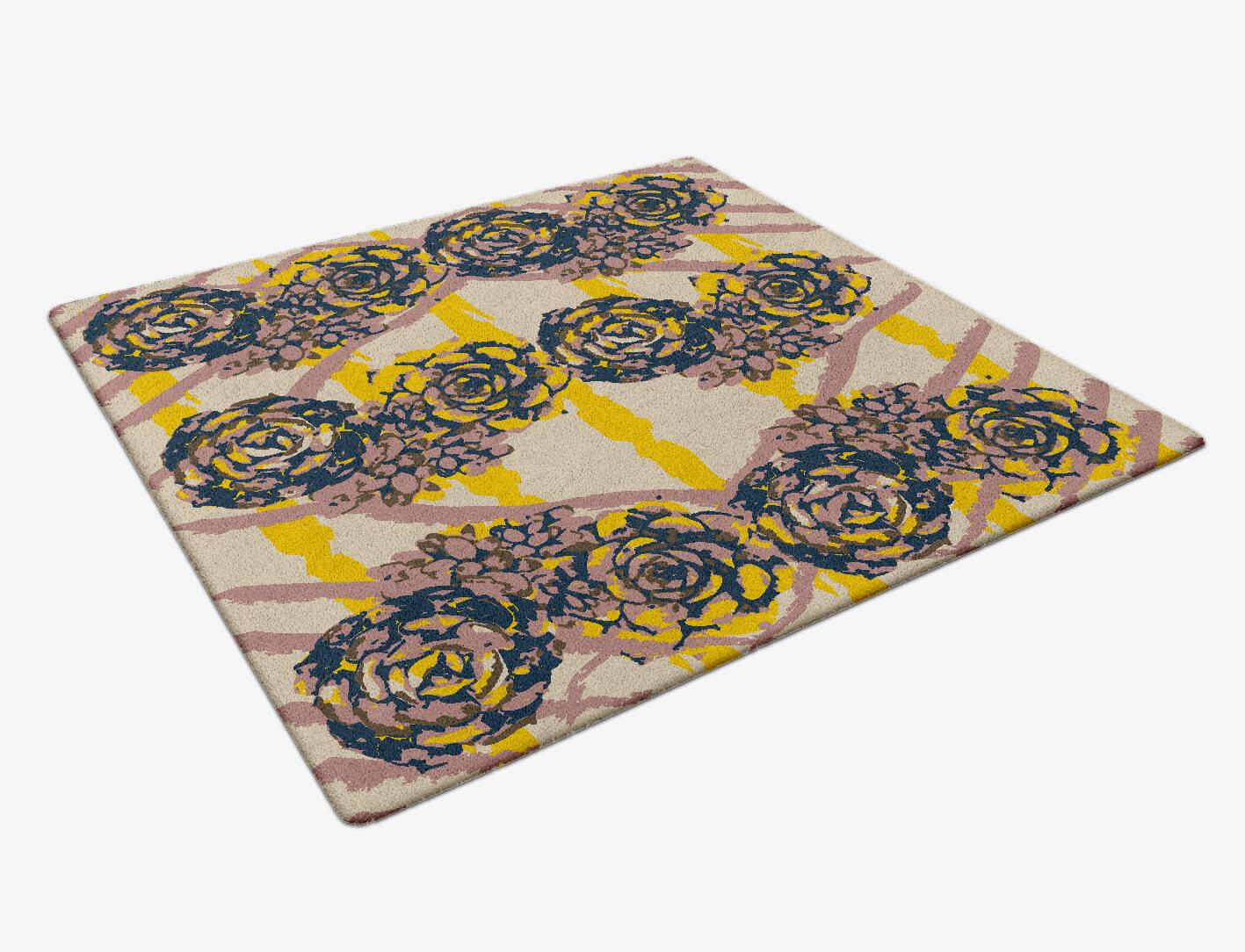 Intaglio Floral Square Hand Tufted Pure Wool Custom Rug by Rug Artisan
