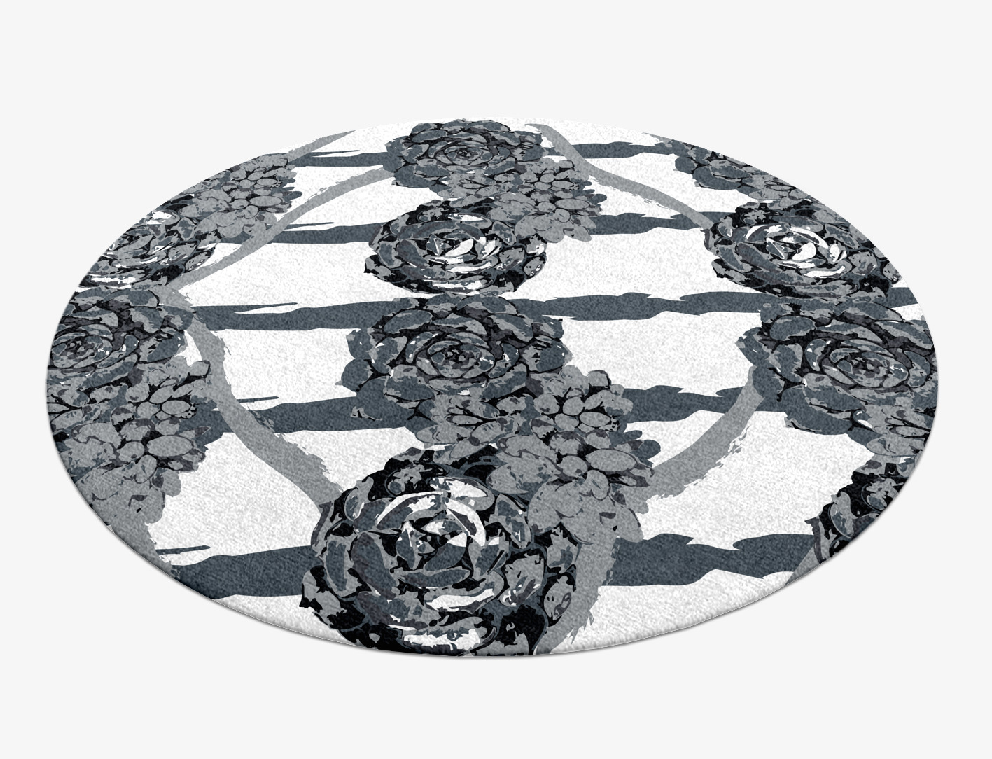 Intaglio Grey Monochrome Round Hand Knotted Tibetan Wool Custom Rug by Rug Artisan