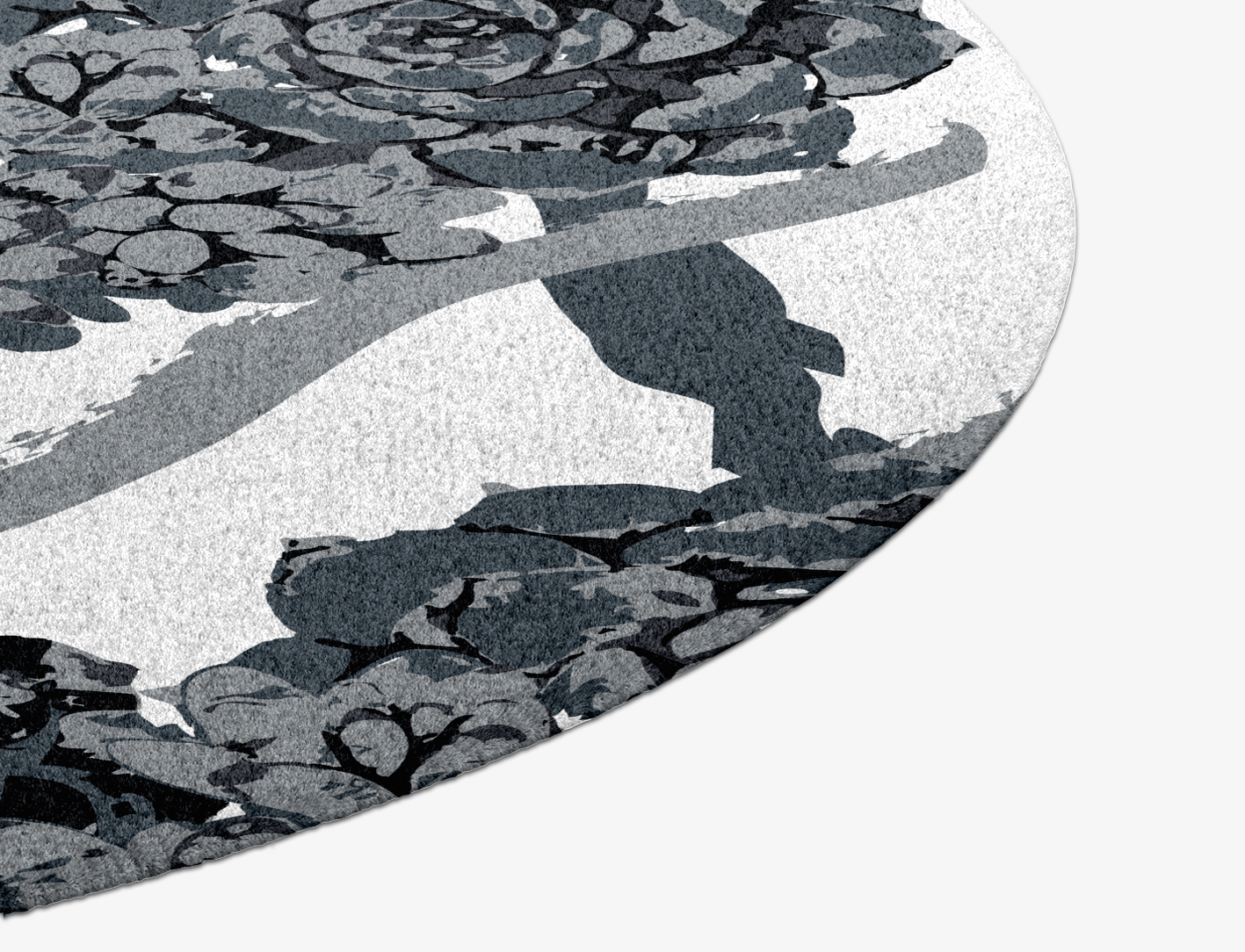 Intaglio Grey Monochrome Round Hand Knotted Tibetan Wool Custom Rug by Rug Artisan