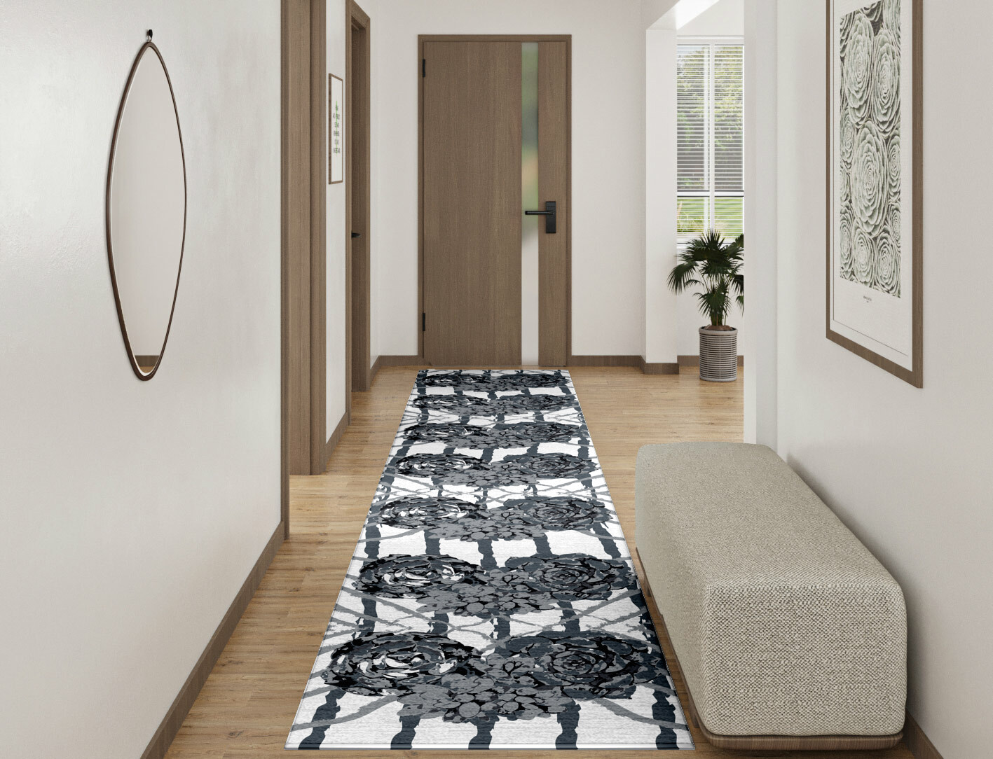 Intaglio Grey Monochrome Runner Hand Knotted Tibetan Wool Custom Rug by Rug Artisan
