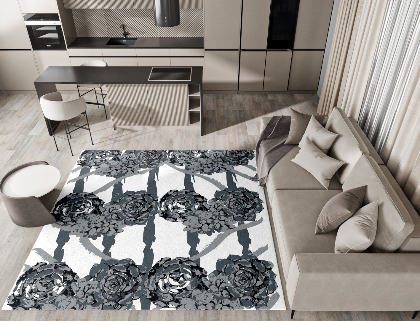 Intaglio Grey Monochrome Square Hand Knotted Tibetan Wool Custom Rug by Rug Artisan