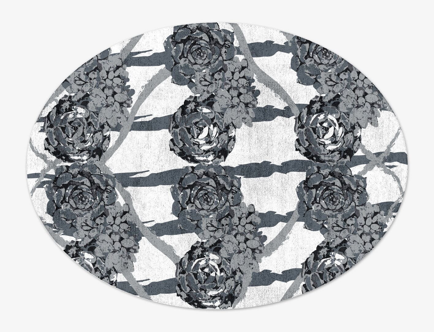 Intaglio Grey Monochrome Oval Hand Tufted Bamboo Silk Custom Rug by Rug Artisan