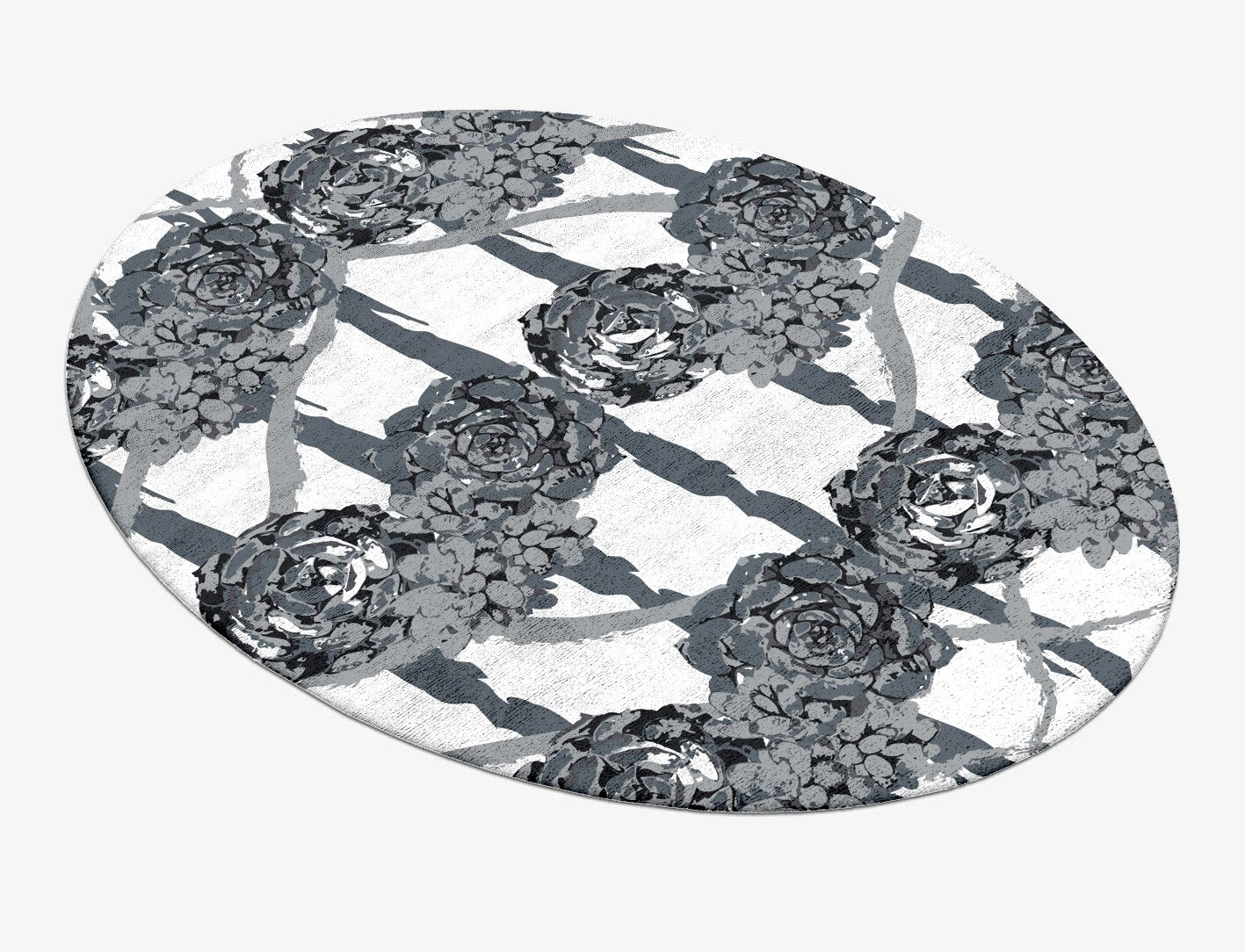 Intaglio Grey Monochrome Oval Hand Tufted Bamboo Silk Custom Rug by Rug Artisan