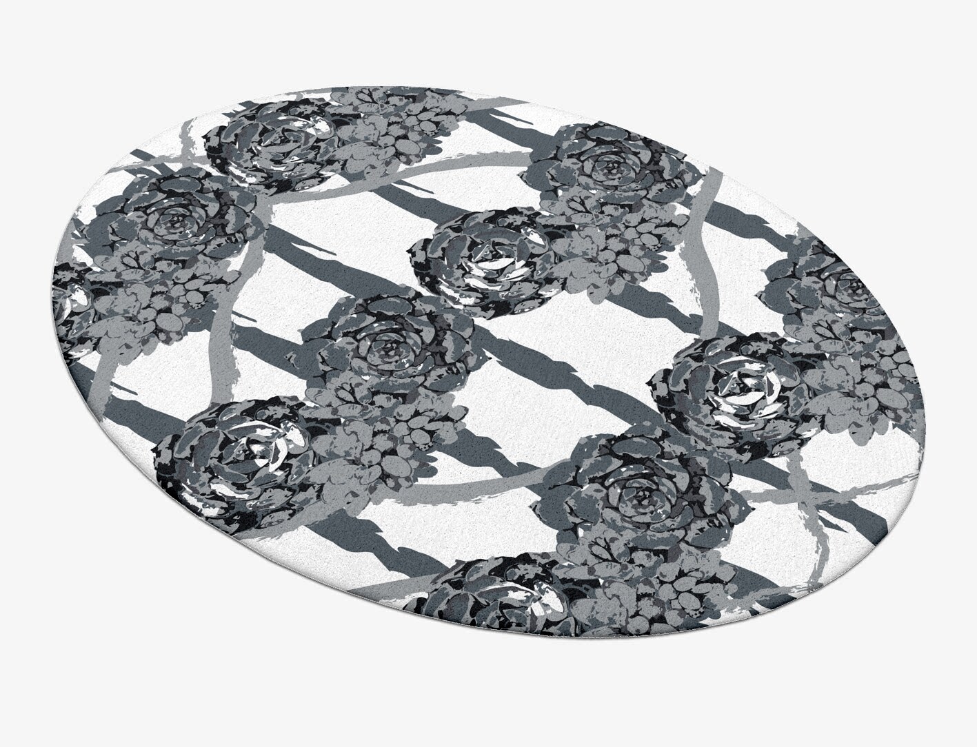 Intaglio Grey Monochrome Oval Hand Tufted Pure Wool Custom Rug by Rug Artisan