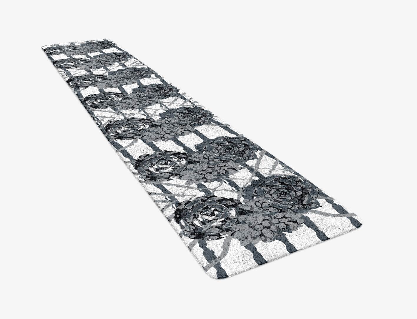 Intaglio Grey Monochrome Runner Hand Tufted Bamboo Silk Custom Rug by Rug Artisan