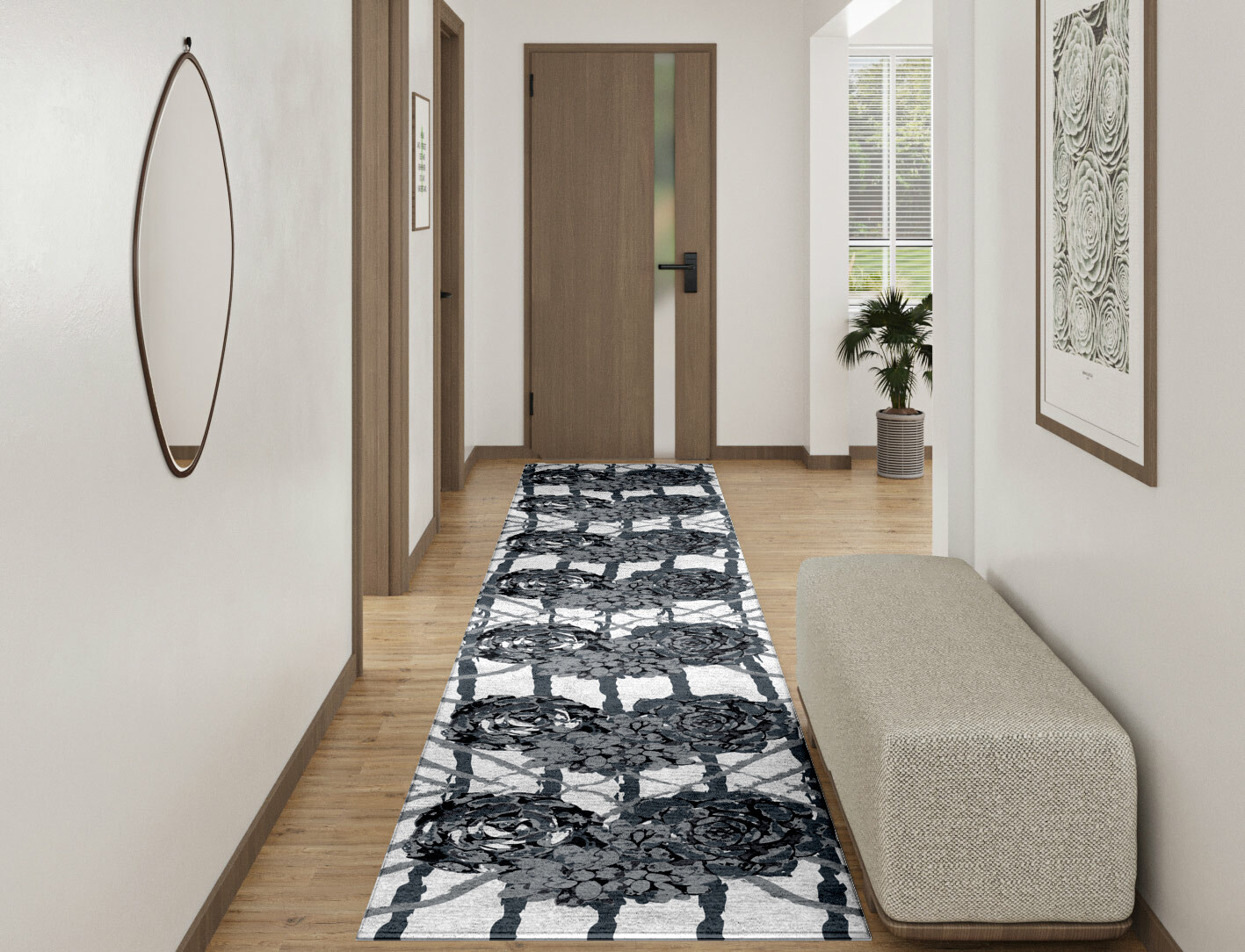 Intaglio Grey Monochrome Runner Hand Tufted Bamboo Silk Custom Rug by Rug Artisan