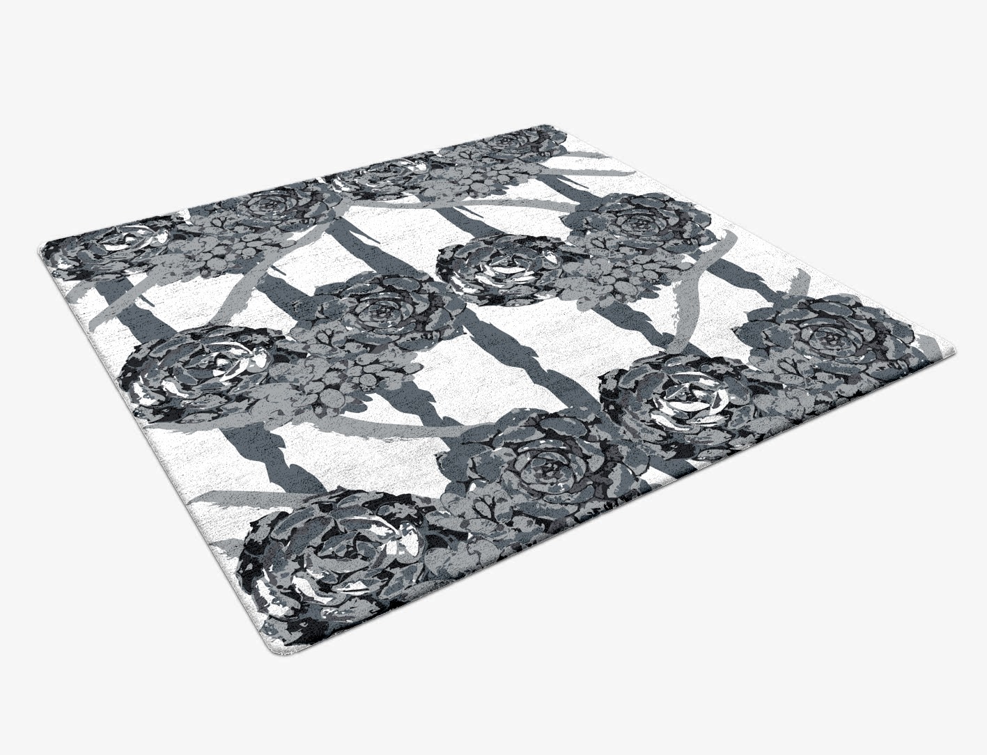 Intaglio Grey Monochrome Square Hand Tufted Bamboo Silk Custom Rug by Rug Artisan