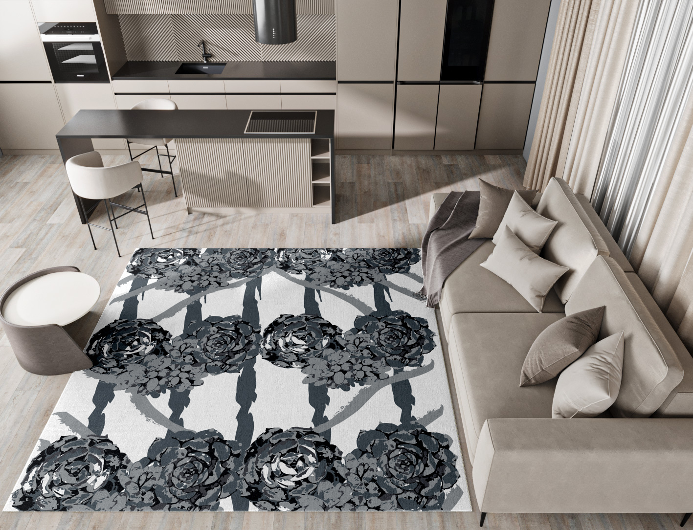 Intaglio Grey Monochrome Square Hand Tufted Pure Wool Custom Rug by Rug Artisan