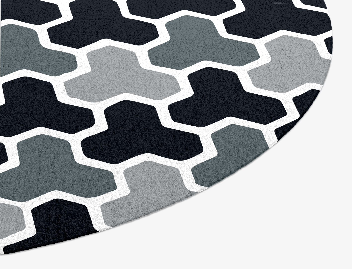Interlocks Monochrome Oval Hand Knotted Tibetan Wool Custom Rug by Rug Artisan