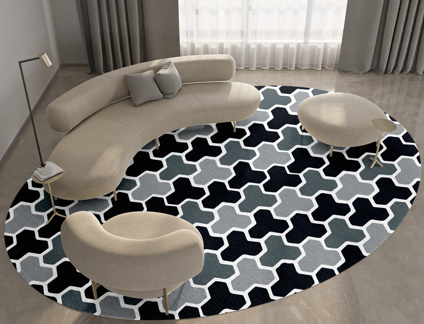 Interlocks Monochrome Oval Hand Knotted Tibetan Wool Custom Rug by Rug Artisan