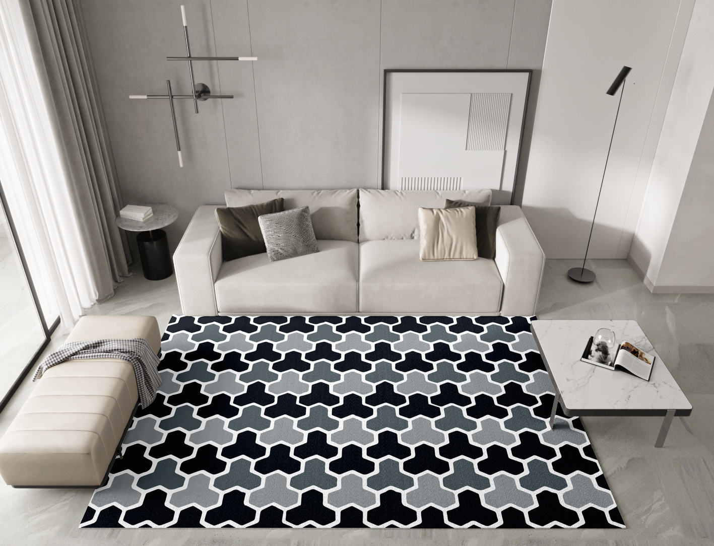 Interlocks Monochrome Rectangle Hand Knotted Tibetan Wool Custom Rug by Rug Artisan