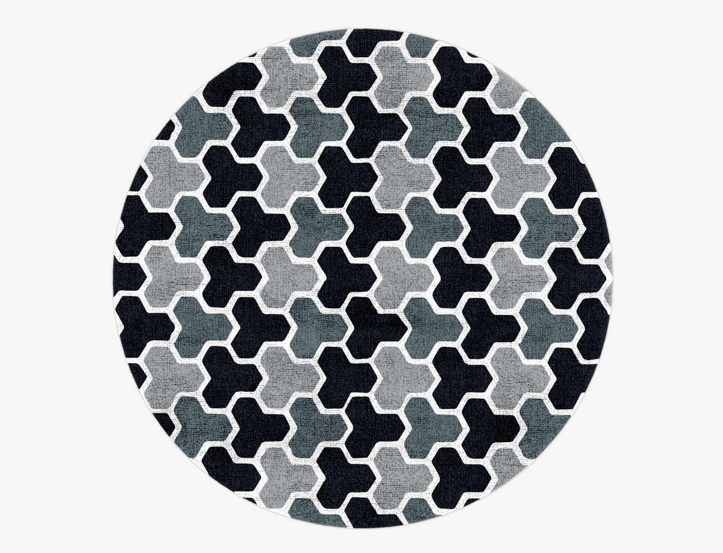 Interlocks Monochrome Round Hand Knotted Bamboo Silk Custom Rug by Rug Artisan