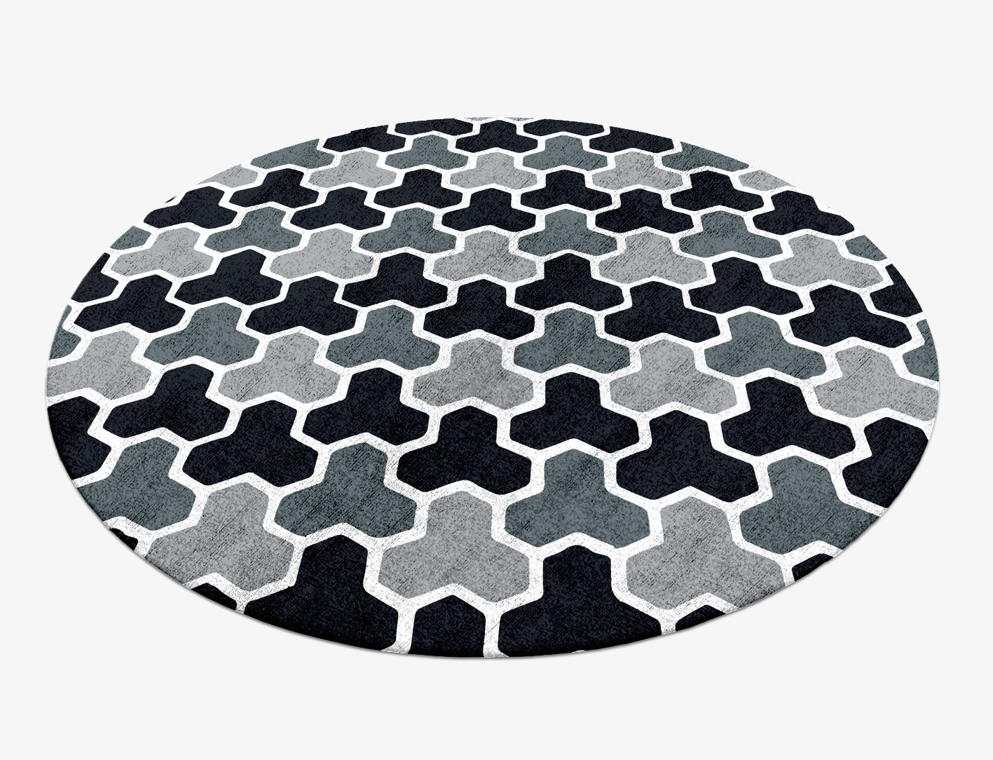 Interlocks Monochrome Round Hand Knotted Bamboo Silk Custom Rug by Rug Artisan