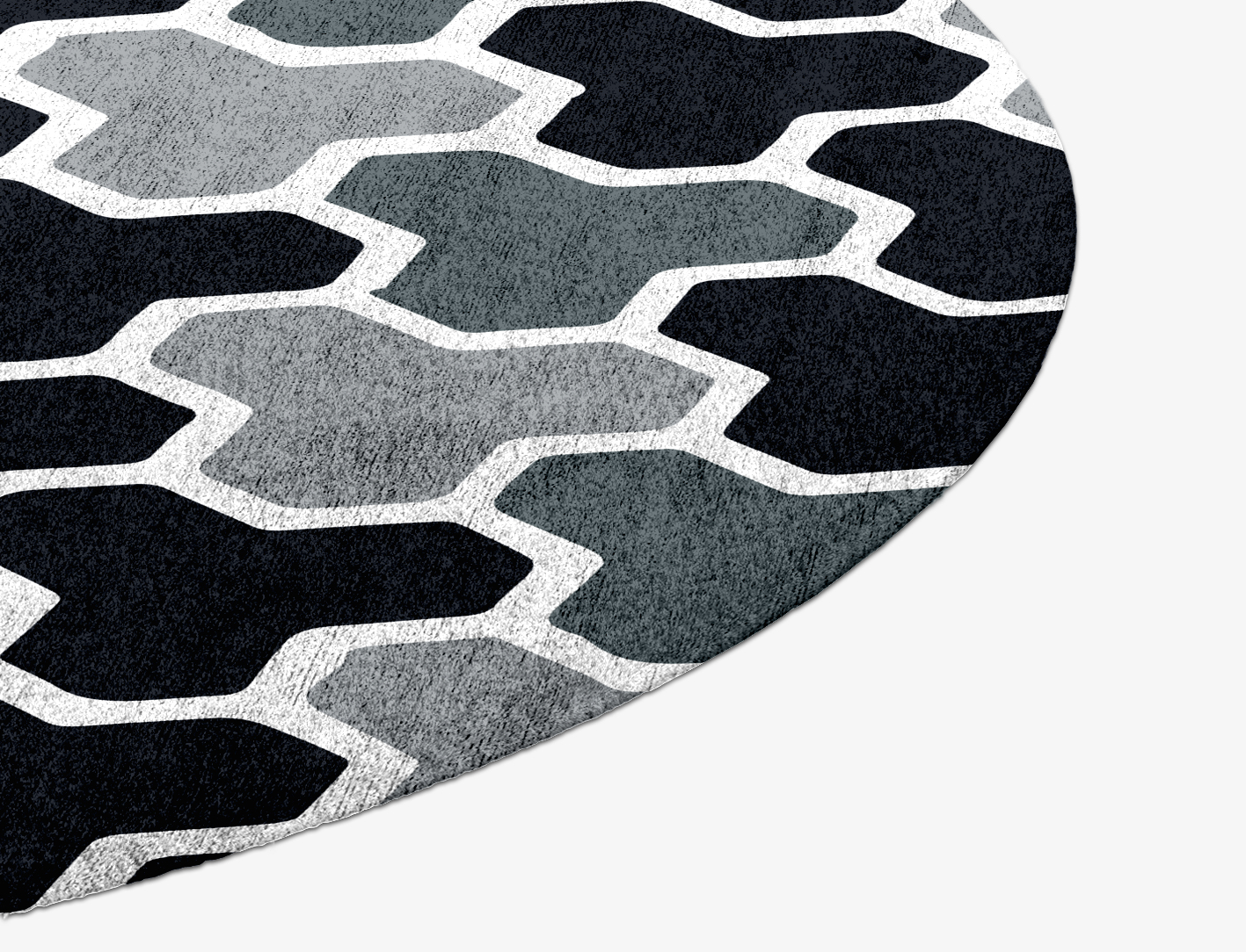 Interlocks Monochrome Round Hand Knotted Bamboo Silk Custom Rug by Rug Artisan