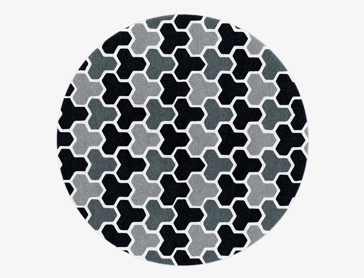 Interlocks Monochrome Round Hand Knotted Tibetan Wool Custom Rug by Rug Artisan
