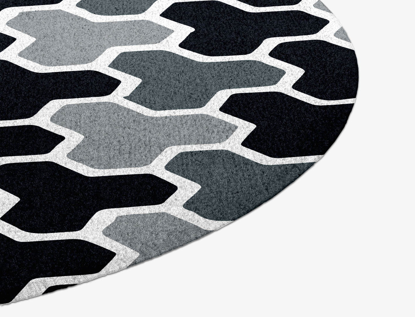 Interlocks Monochrome Round Hand Knotted Tibetan Wool Custom Rug by Rug Artisan