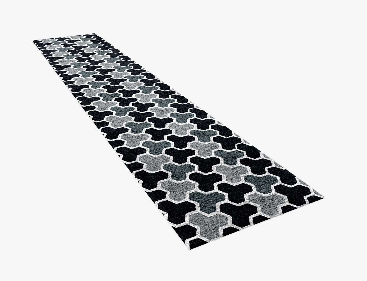Interlocks Monochrome Runner Hand Knotted Bamboo Silk Custom Rug by Rug Artisan