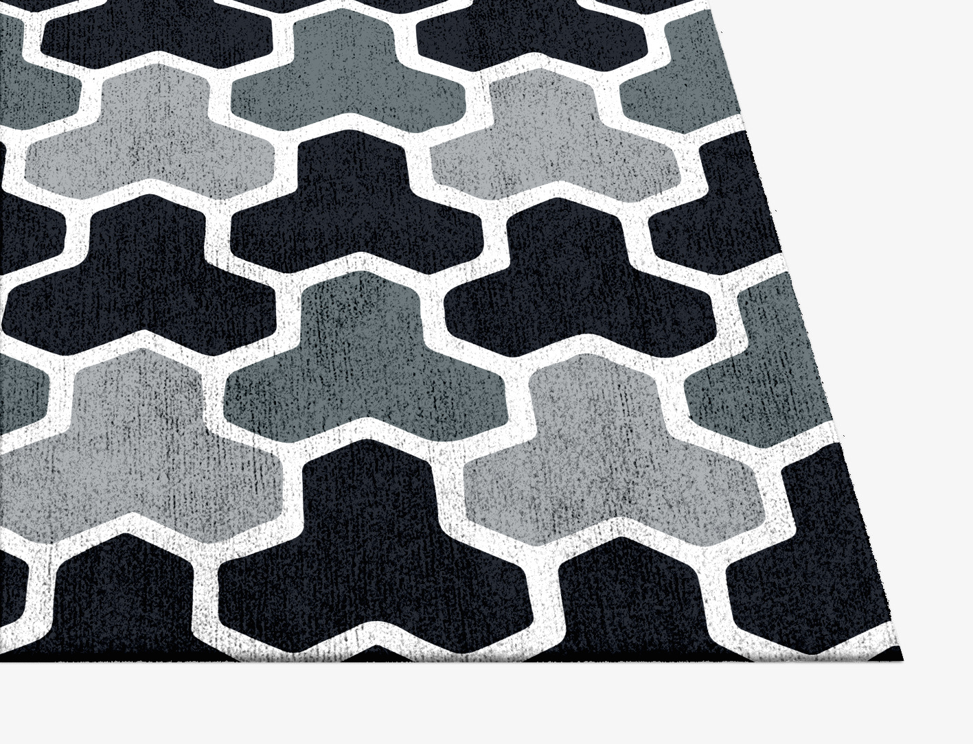 Interlocks Monochrome Square Hand Knotted Bamboo Silk Custom Rug by Rug Artisan