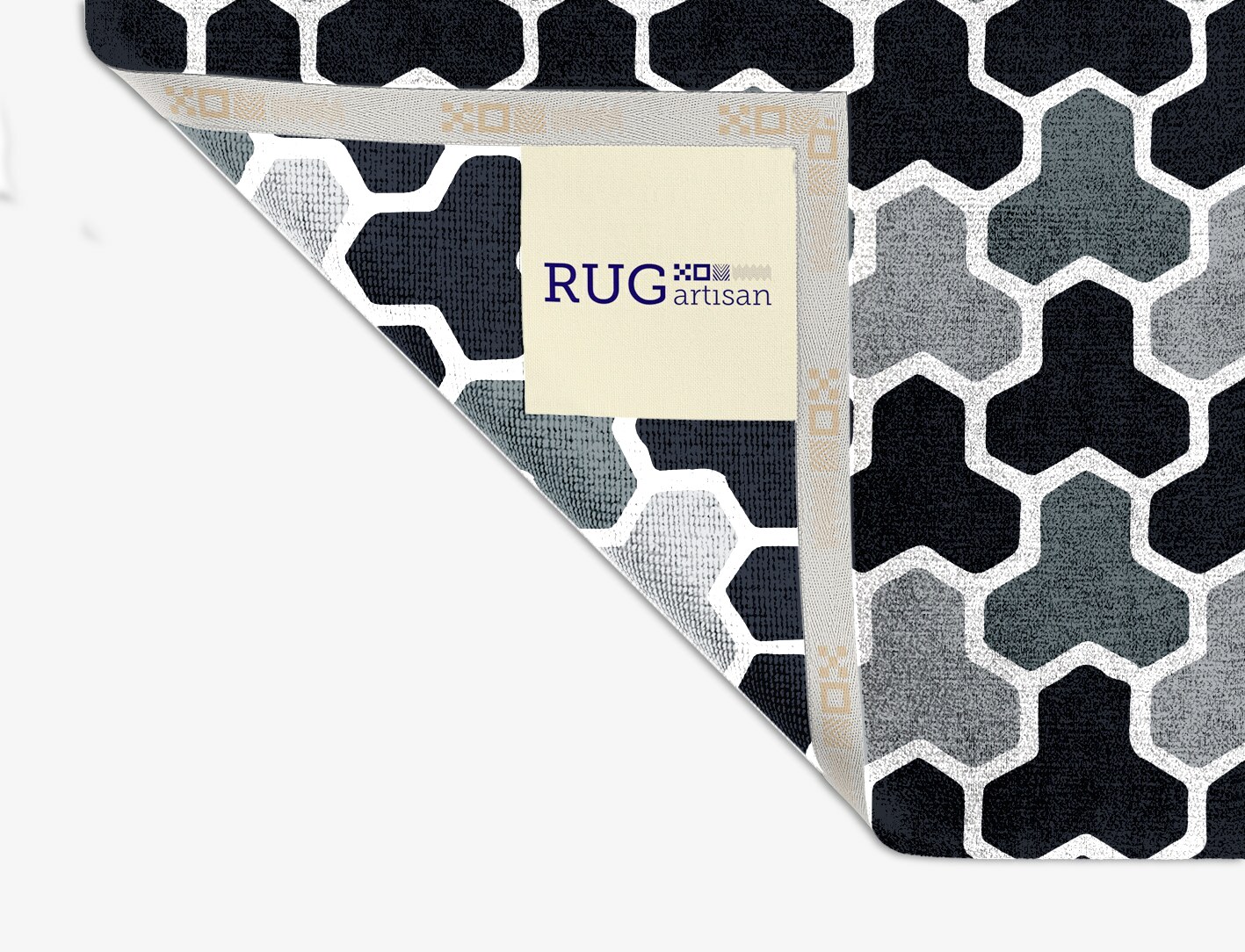 Interlocks Monochrome Square Hand Knotted Bamboo Silk Custom Rug by Rug Artisan