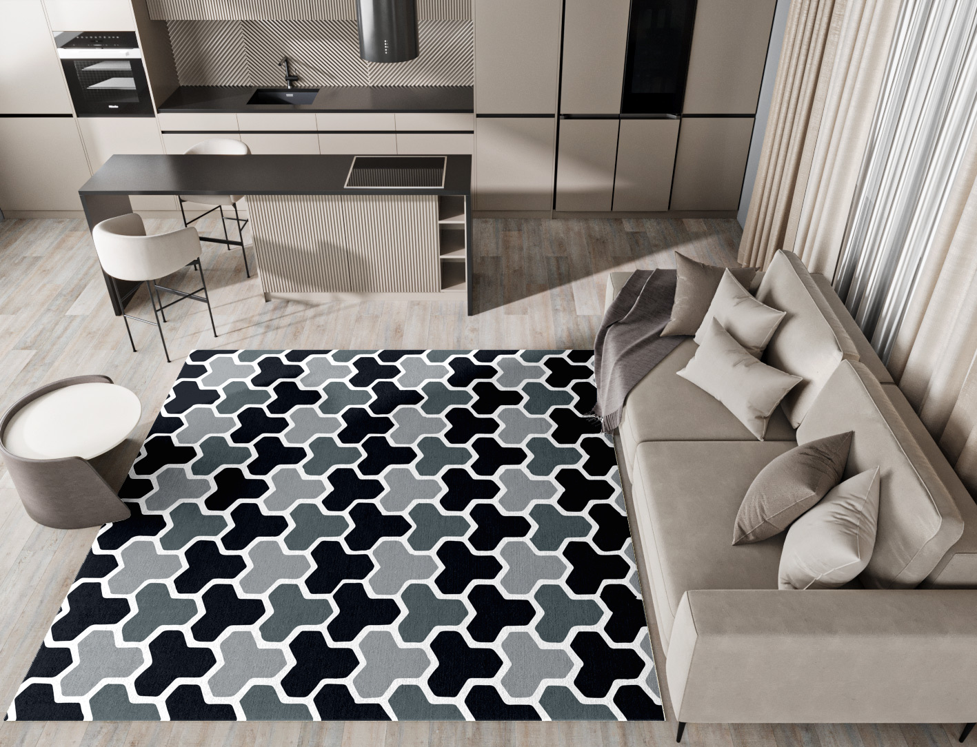 Interlocks Monochrome Square Hand Knotted Tibetan Wool Custom Rug by Rug Artisan