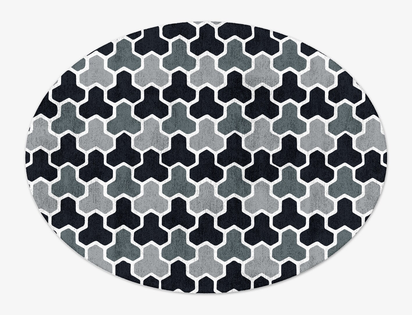 Interlocks Monochrome Oval Hand Tufted Bamboo Silk Custom Rug by Rug Artisan