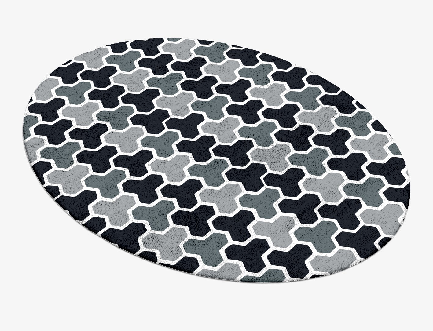 Interlocks Monochrome Oval Hand Tufted Bamboo Silk Custom Rug by Rug Artisan