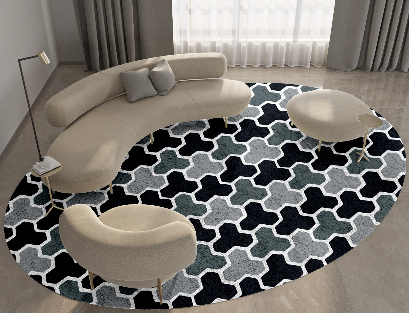 Interlocks Monochrome Oval Hand Tufted Bamboo Silk Custom Rug by Rug Artisan