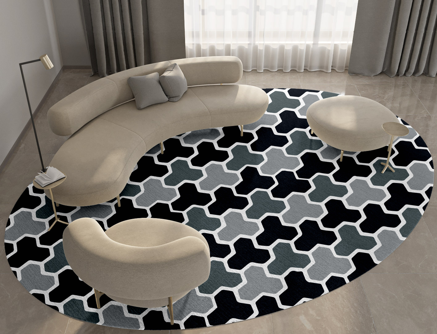 Interlocks Monochrome Oval Hand Tufted Pure Wool Custom Rug by Rug Artisan