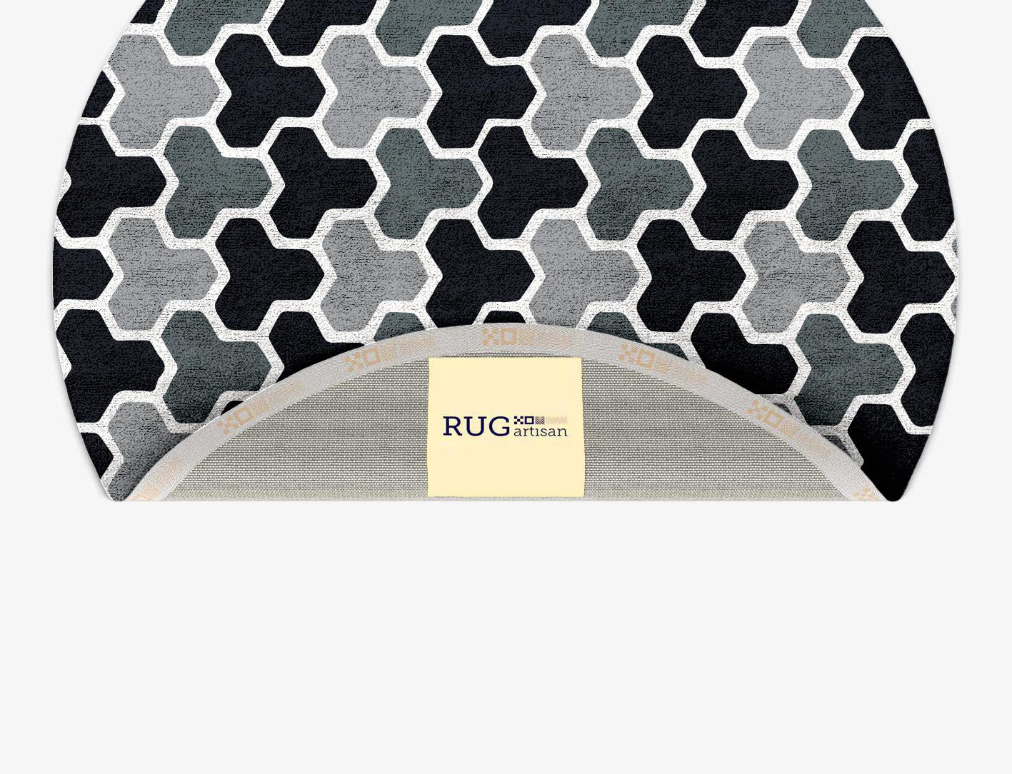 Interlocks Monochrome Round Hand Tufted Bamboo Silk Custom Rug by Rug Artisan