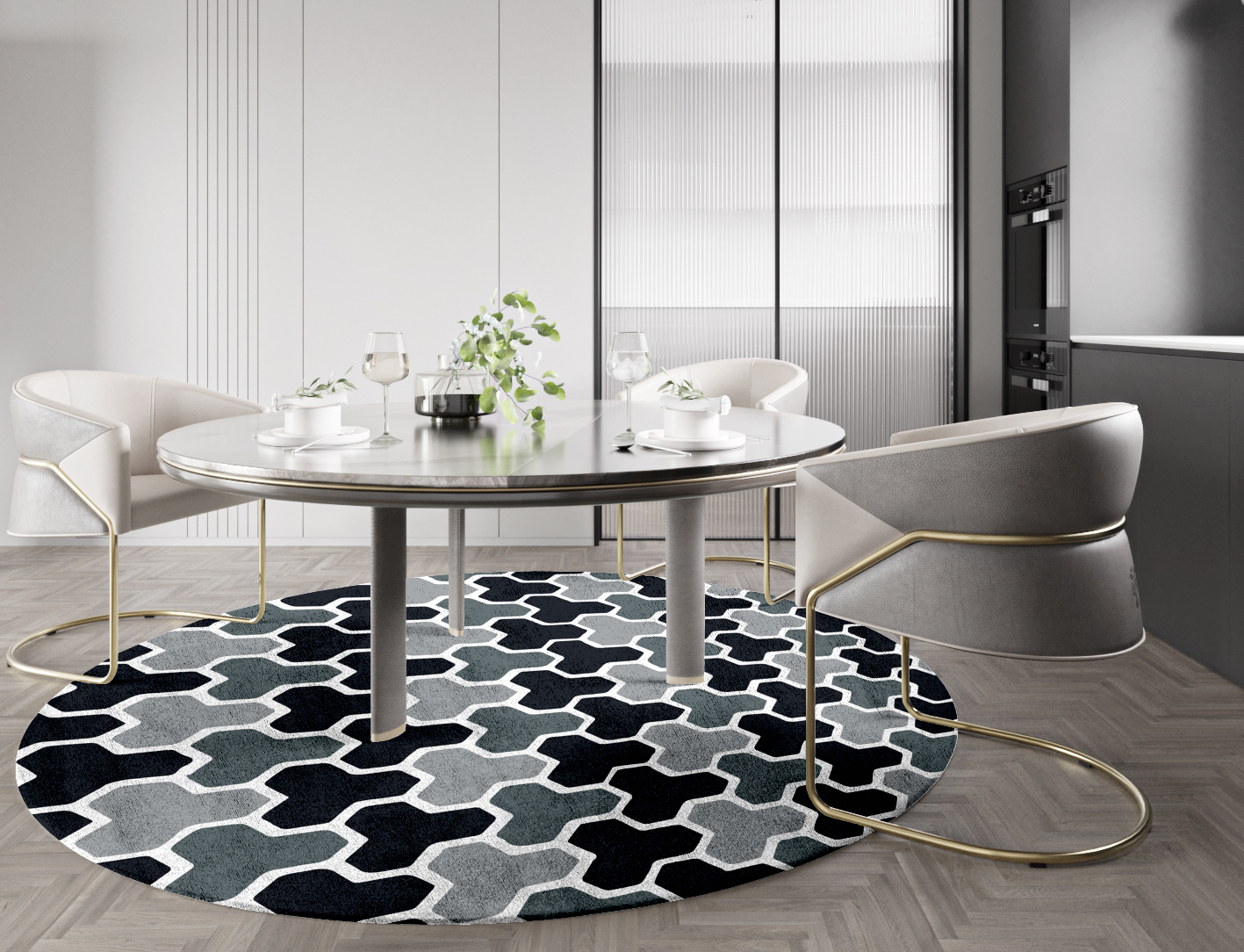 Interlocks Monochrome Round Hand Tufted Bamboo Silk Custom Rug by Rug Artisan