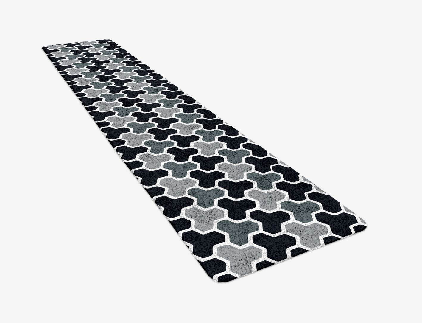 Interlocks Monochrome Runner Hand Tufted Bamboo Silk Custom Rug by Rug Artisan