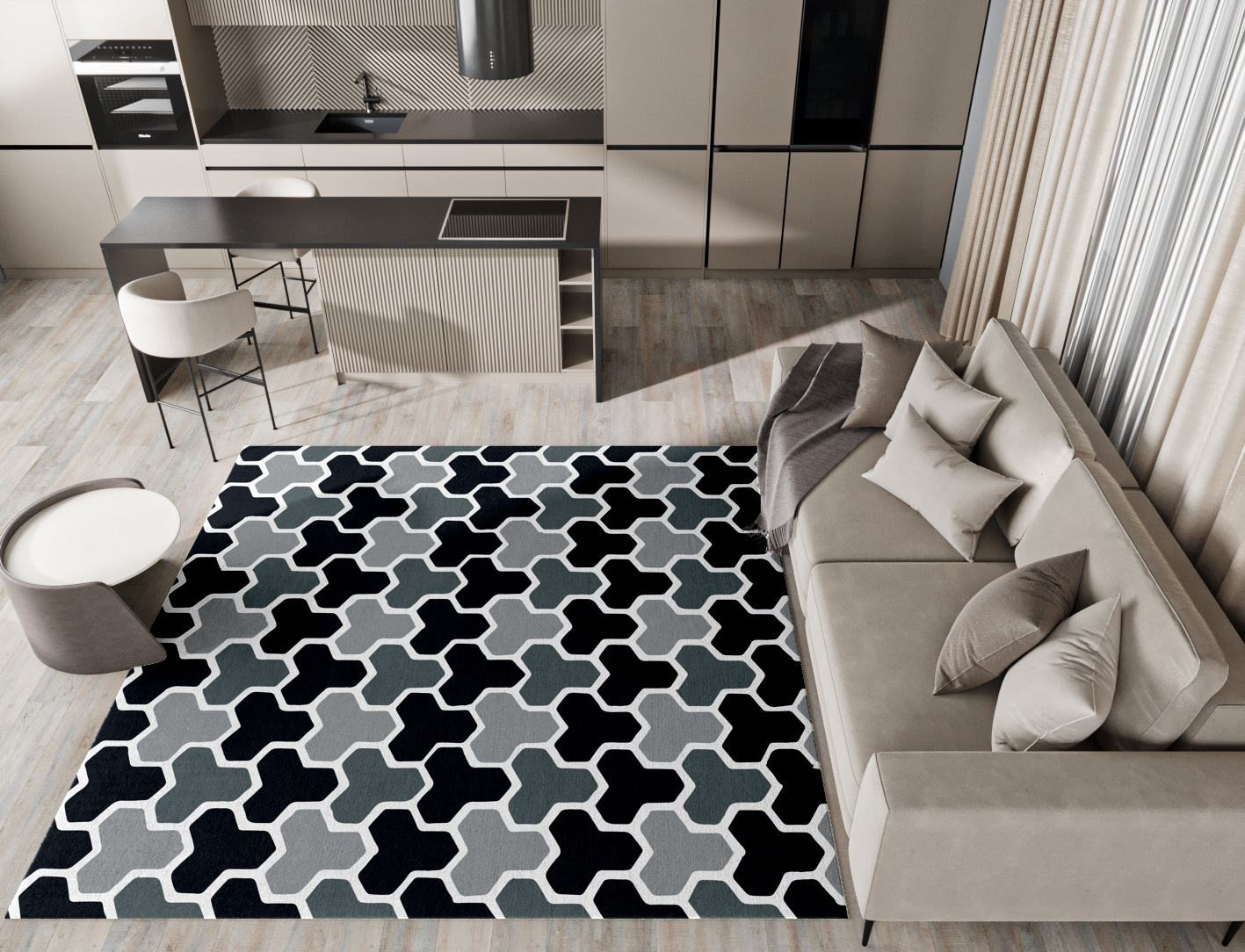 Interlocks Monochrome Square Hand Tufted Pure Wool Custom Rug by Rug Artisan