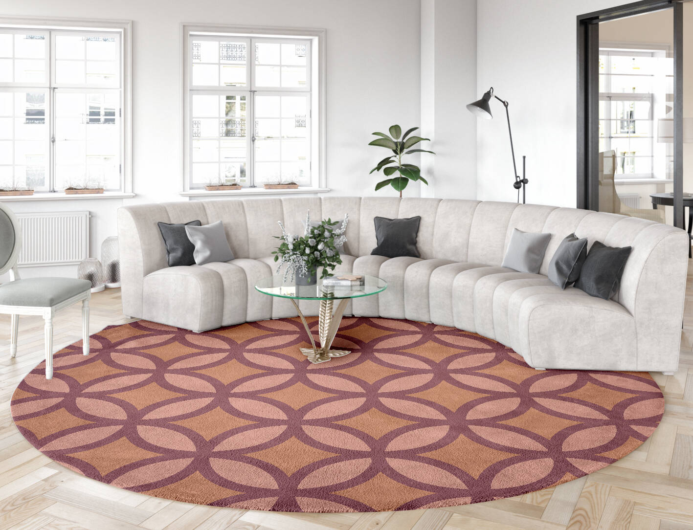 Intersections Modern Geometrics Round Hand Tufted Pure Wool Custom Rug by Rug Artisan