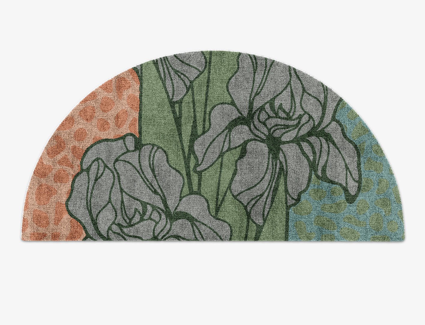 Iris Field of Flowers Halfmoon Hand Knotted Bamboo Silk Custom Rug by Rug Artisan