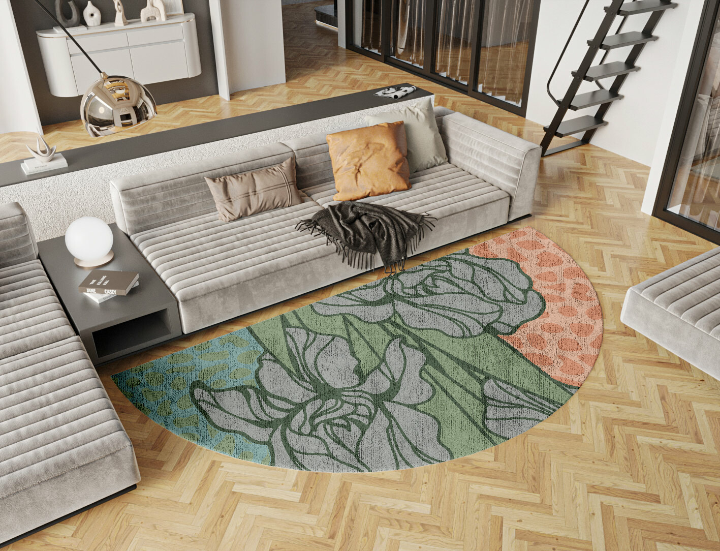 Iris Field of Flowers Halfmoon Hand Knotted Bamboo Silk Custom Rug by Rug Artisan